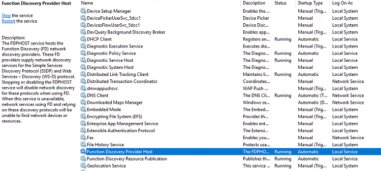 function discovery provider host service windows 10