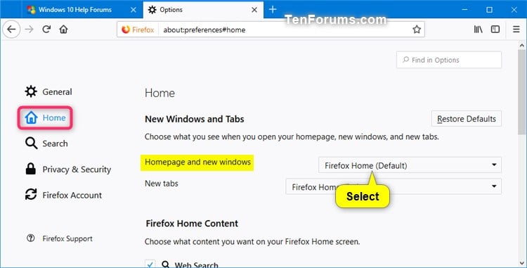 mozilla firefox default home page