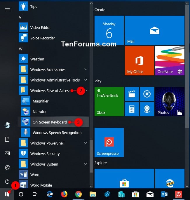 windows 10 turn on screen keyboard