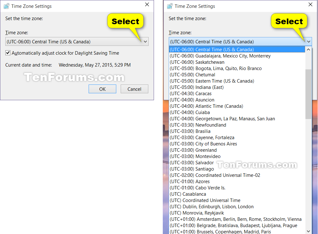 Change Time Zone in Windows 10 Tutorials
