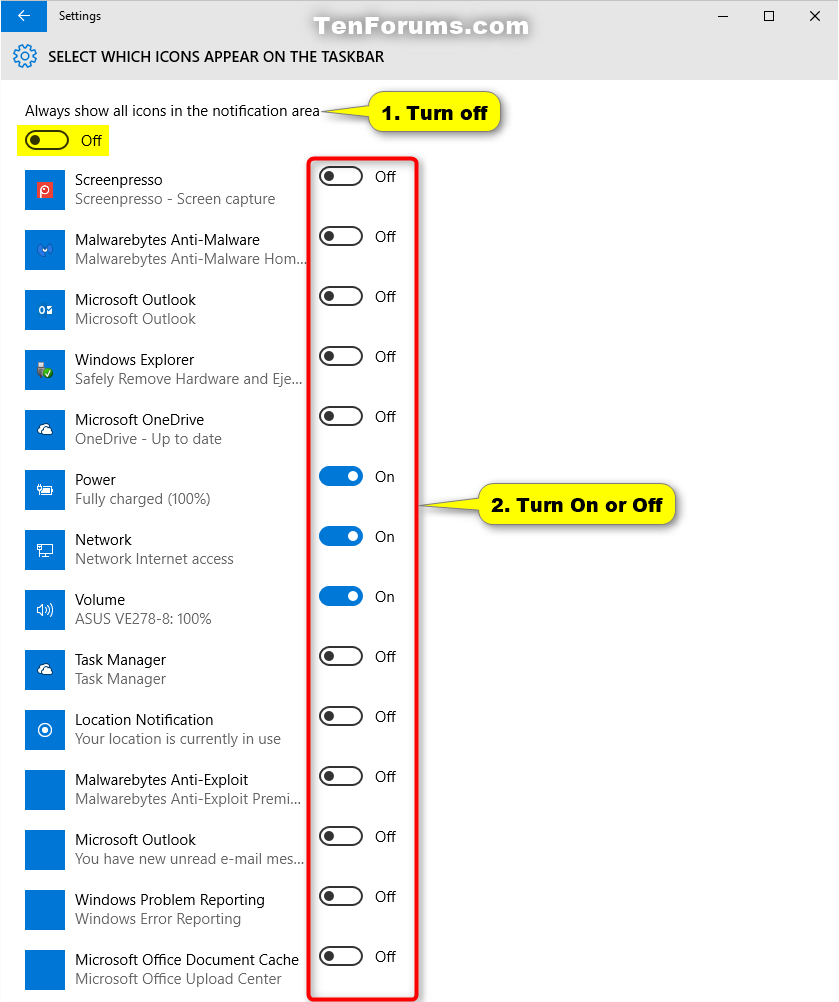 Notification Area Icons Hide or Show in Windows 10 Windows 10 Tutorials