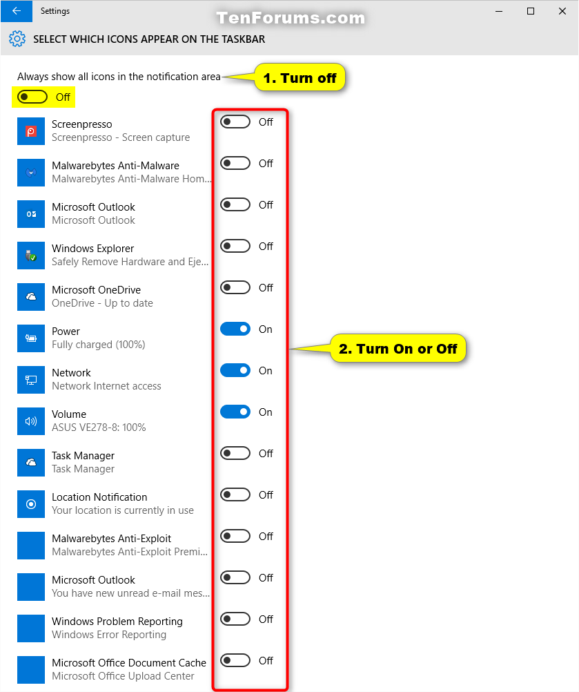 Notification Area Icons Hide Or Show In Windows 10 Windows 10 Tutorials