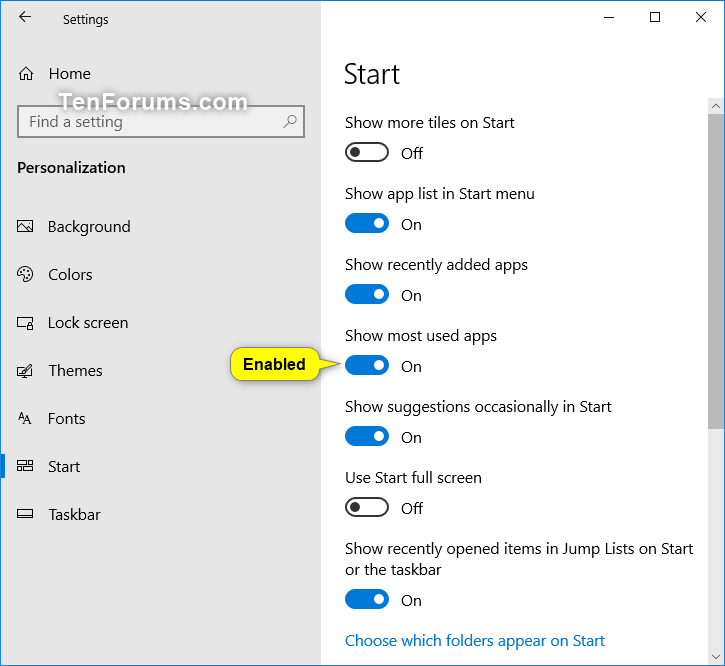 Enable or Disable Most Used Apps on Start Menu in Windows 10-show_most_used_apps_enabled.png