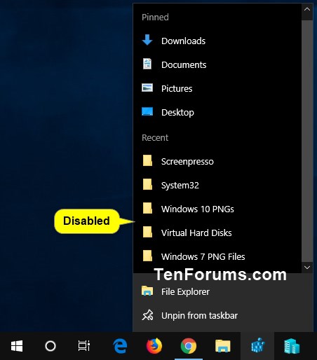 Enable or Disable Showing Remote Locations in Jump Lists in Windows-jump_lists_on_taskbar_disabled.jpg