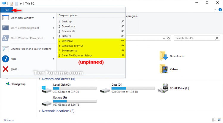 Clear File Explorer and Run Dialog Box History in Windows 10-file_explorer_file_menu_frequent_places.png