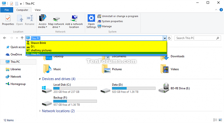 Clear File Explorer and Run Dialog Box History in Windows 10-file_explorer_typed_address_bar_history.png