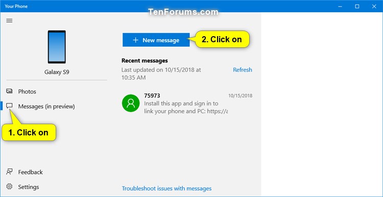 Send Text Messages from Android Phone in Your Phone app on Windows 10-your_phone_app_send_text_message-1.jpg