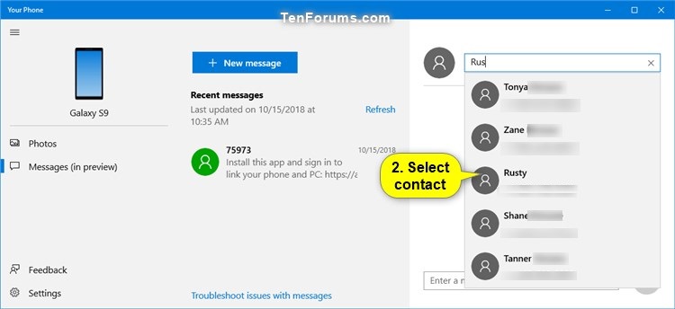 Send Text Messages from Android Phone in Your Phone app on Windows 10-your_phone_app_send_text_message-3.jpg