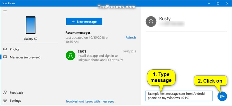 Send Text Messages from Android Phone in Your Phone app on Windows 10-your_phone_app_send_text_message-4.jpg