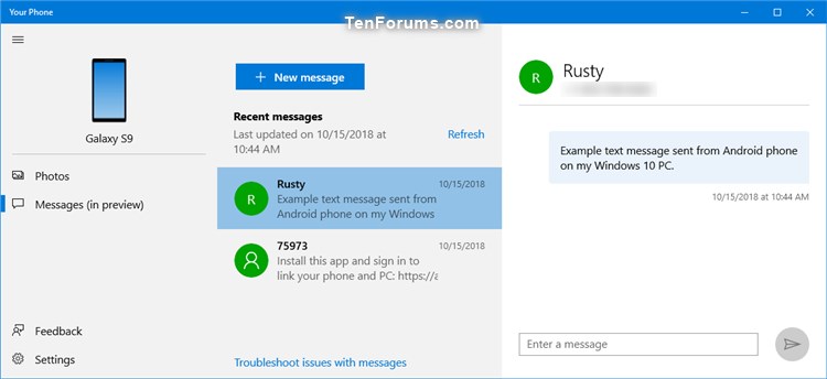 Send Text Messages from Android Phone in Your Phone app on Windows 10-your_phone_app_send_text_message-5.jpg