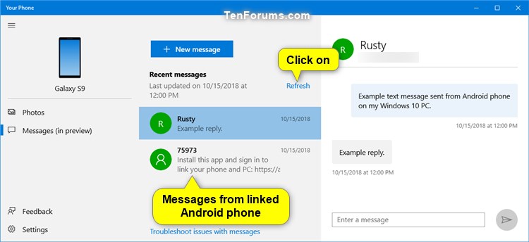 View Text Messages from Android Phone in Your Phone app on Windows 10-your_phone_messages-2.jpg
