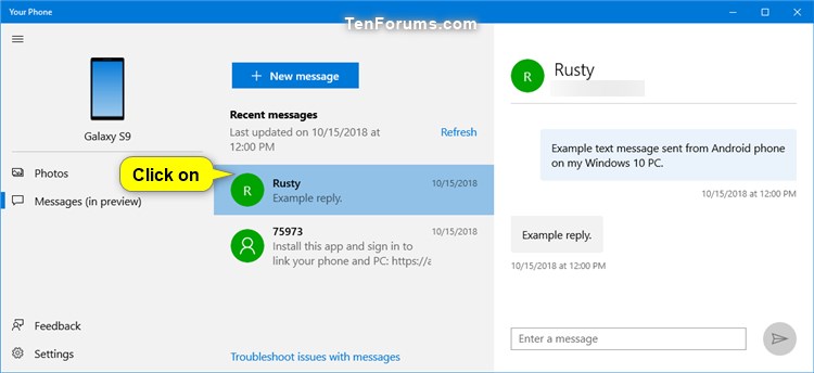 View Text Messages from Android Phone in Your Phone app on Windows 10-your_phone_messages-3.jpg