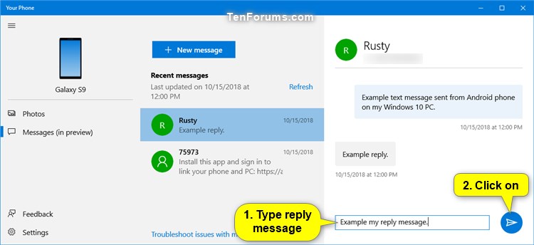 View Text Messages from Android Phone in Your Phone app on Windows 10-your_phone_messages-4.jpg