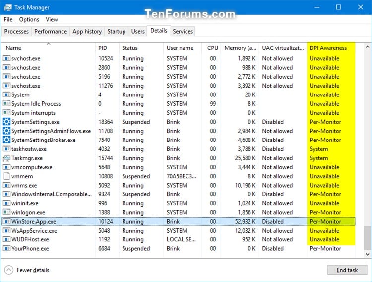 See Dpi Awareness Of Running Apps In Task Manager In Windows 10 Tutorials