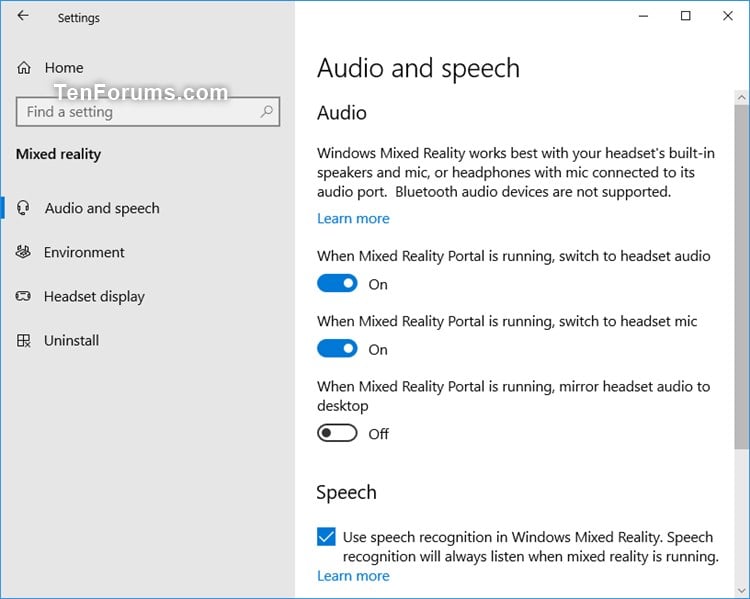 Add or Remove Mixed Reality page from Settings in Windows 10-mixed-reality_audio_and_speech-settings.jpg