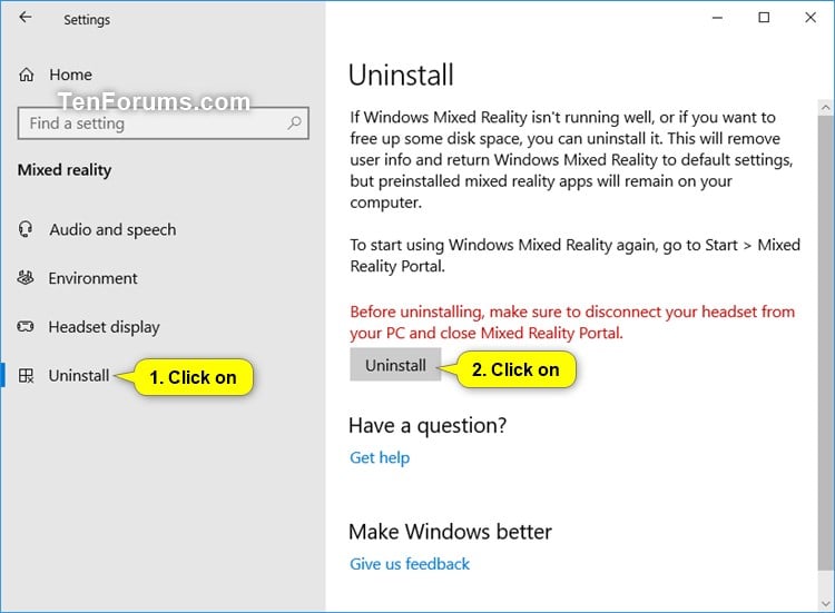 Uninstall And Reset Windows Mixed Reality In Windows 10 Tutorials