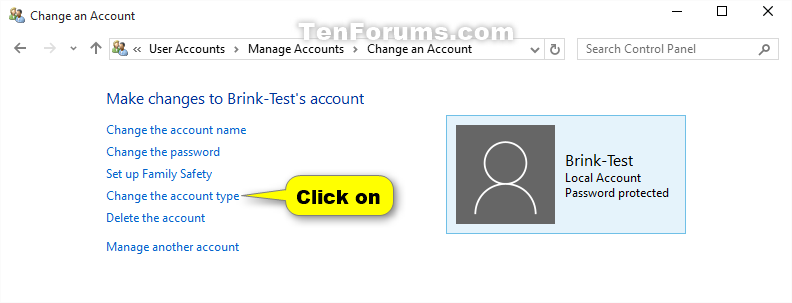 change account type windows 10