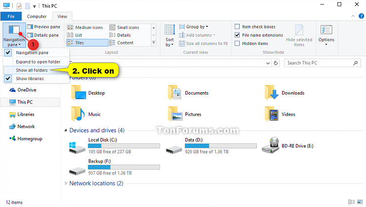 Turn On or Off Show all folders in Windows 10 Navigation Pane-show_all_folders_navigation_pane_ribbon.png