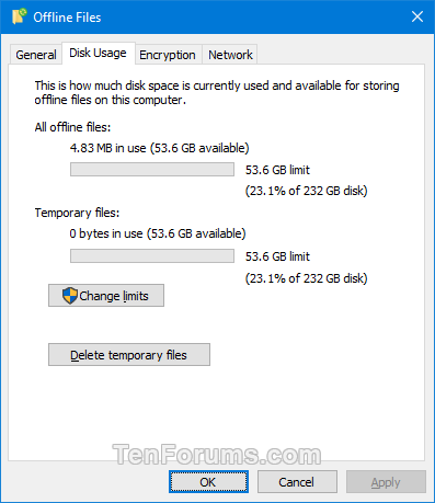 Add Sync Center Context Menu in Windows-offline_files-disk_usage_tab.png