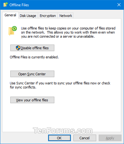 Add Sync Center Context Menu in Windows-offline_files-general_tab.png