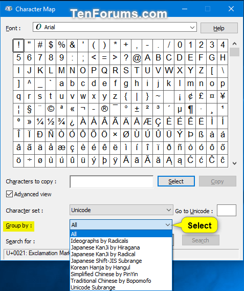 Windows Symbol Character Map