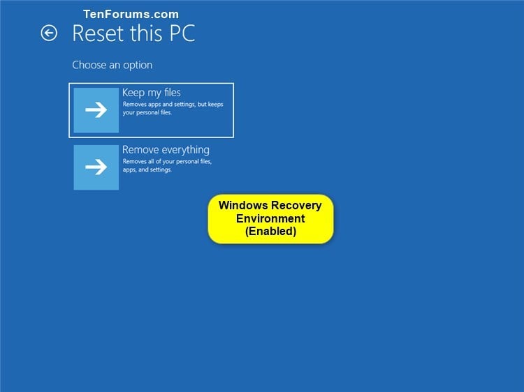 Enable or Disable Windows Recovery Environment in Windows 10 | Tutorials