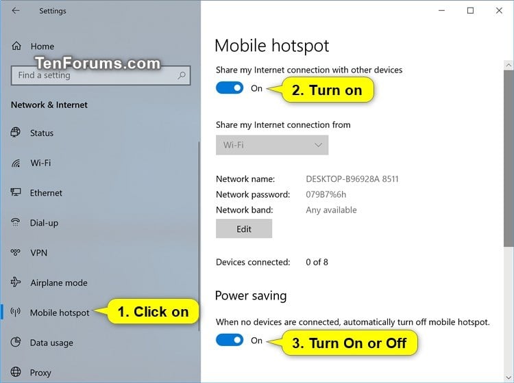 Enable or Disable Automatically Turn Off Mobile Hotspot in Windows 10