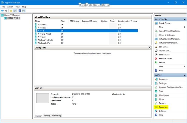 Rename Hyper V Virtual Machine In Windows 10 Tutorials