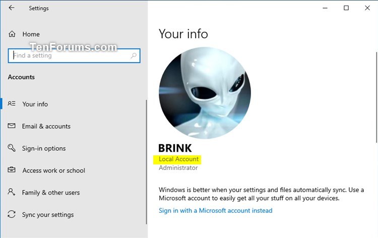 How to Tell if Local Account or Microsoft Account in Windows 10-local_account_settings.jpg