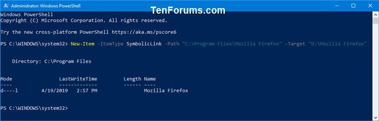 Create Soft and Hard Symbolic Links in Windows-soft_symbolic_link_to_directory_powershell.jpg