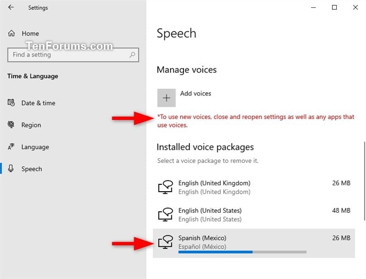 how to get more text to speech voices windows 10
