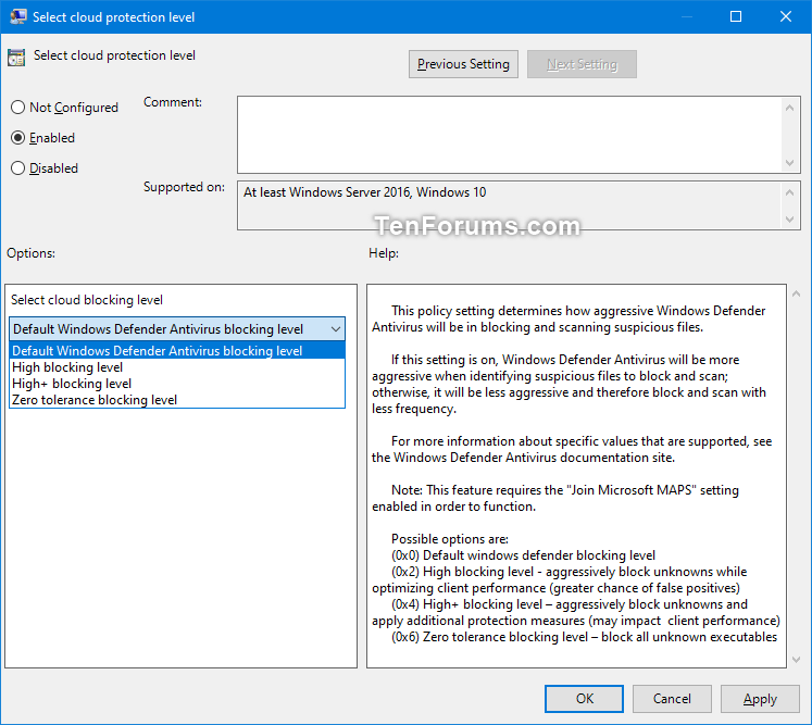 Enable or Disable Microsoft Defender Antivirus Block at First Sight-select_cloud_protection_level-2.png