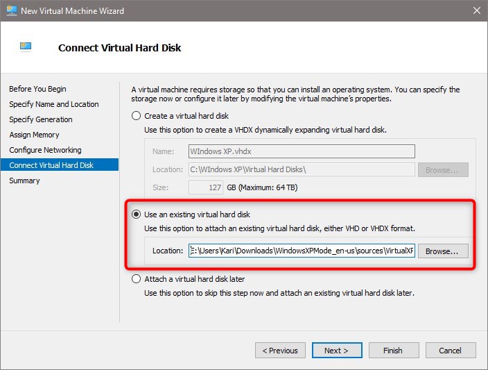 Hyper-V - Add Windows XP Mode Virtual Machine in Windows 10-connect-vhd.jpg