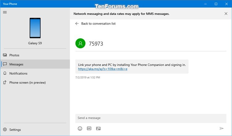 Turn Off Show Text Messages from Phone in Your Phone app on Windows 10-your_phone_messages-2.jpg