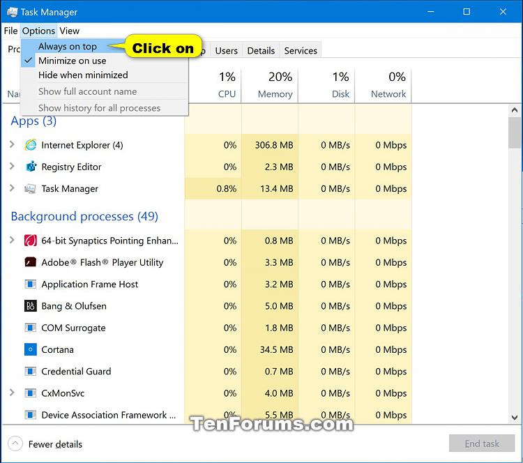 make task manager always on top