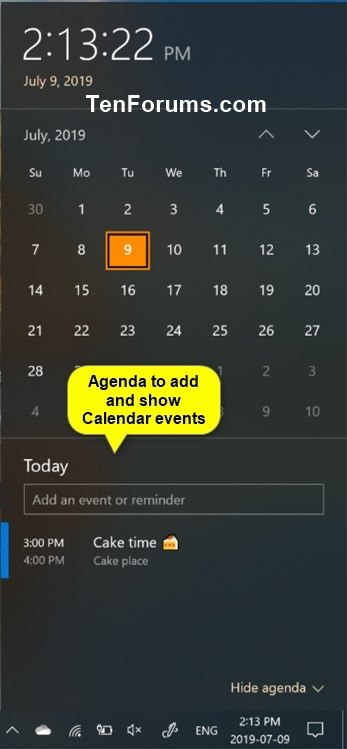 Hide or Show Calendar Agenda in Clock on Taskbar in Windows 10-calendar_agenda_on_clock.jpg