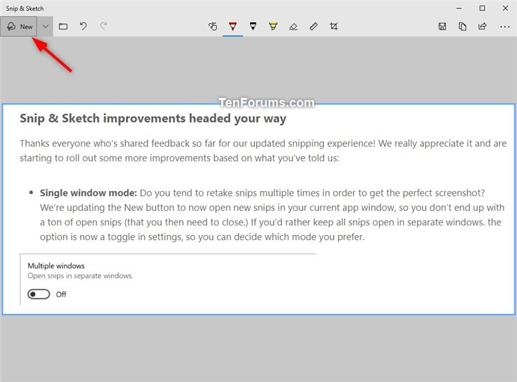 Turn On Or Off Single Window Mode In Snip Sketch App In