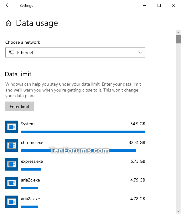 View Network Data Usage Details In Windows 10 Tutorials
