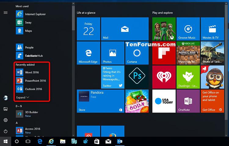 Add or Remove Recently Added apps on Start Menu in Windows 10-start_menu_recently_added.jpg
