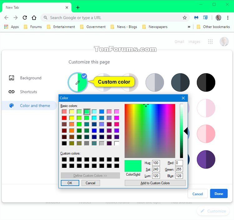 Enable or Disable Color and Theme for New Tab Page in Google Chrome |  Tutorials