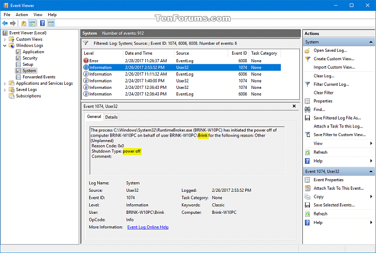 Read Shutdown Logs in Event Viewer in Windows-event_id_1074_power-off.png
