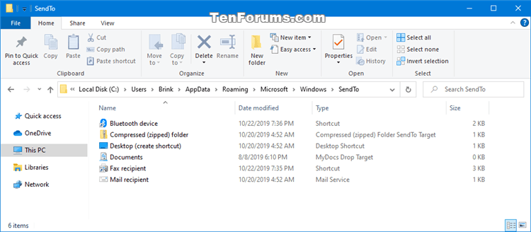 Add or Remove Items in Send To context menu in Windows-sendto_folder.png