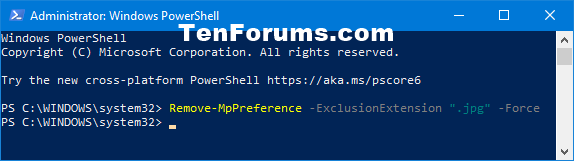 Add or Remove Microsoft Defender Antivirus Exclusions in Windows 10-remove_windows_defender_file_type_exclusion_powershell.png