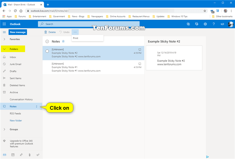 to View, Delete, and Print Windows 10 Sticky Notes Outlook.com Tutorials