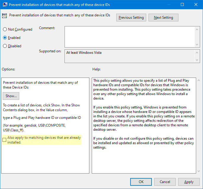 Prevent Windows Update from Updating Specific Device Driver-gpedit-set-gpo.png