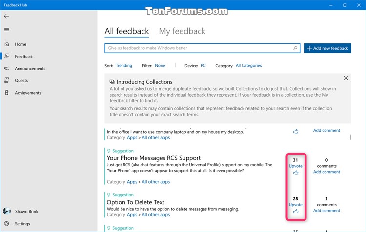How to Send Feedback to Microsoft with Feedback Hub app in Windows 10-upvote.jpg