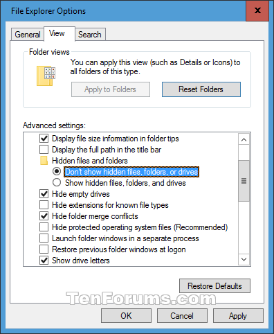 Show Hidden Files, Folders, and Drives in Windows 10-file_explorer_options_do_not_show_hidden_files.png