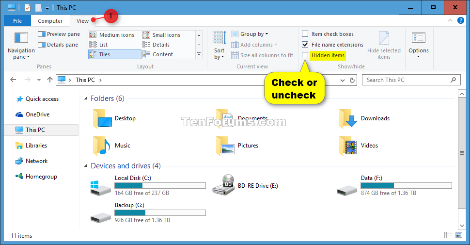 Show Hidden Files, Folders, and Drives in Windows 10 | Tutorials