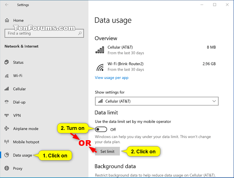 Set Data Limit for Cellular, Wi-Fi and Ethernet Networks in Windows 10 |  Tutorials