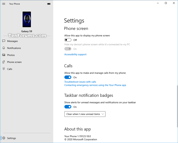 Turn On or Off Mirror Phone Screen in Your Phone app on Windows 10-your_phone-phone_screen-2.png